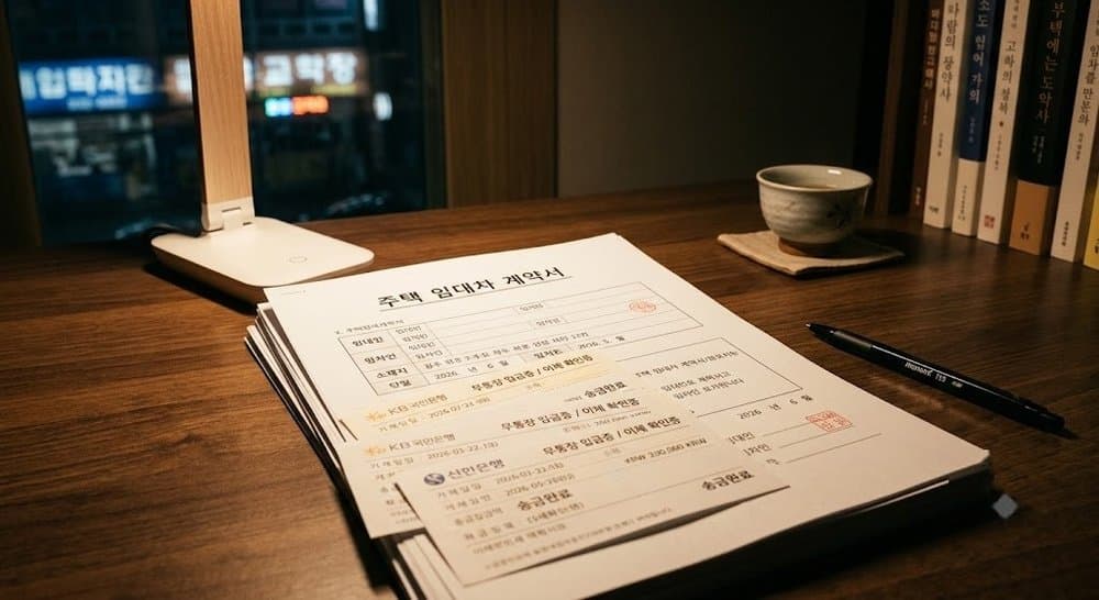 월세 세액공제 경정청구를 위해 준비된 임대차계약서와 이체 증빙 서류