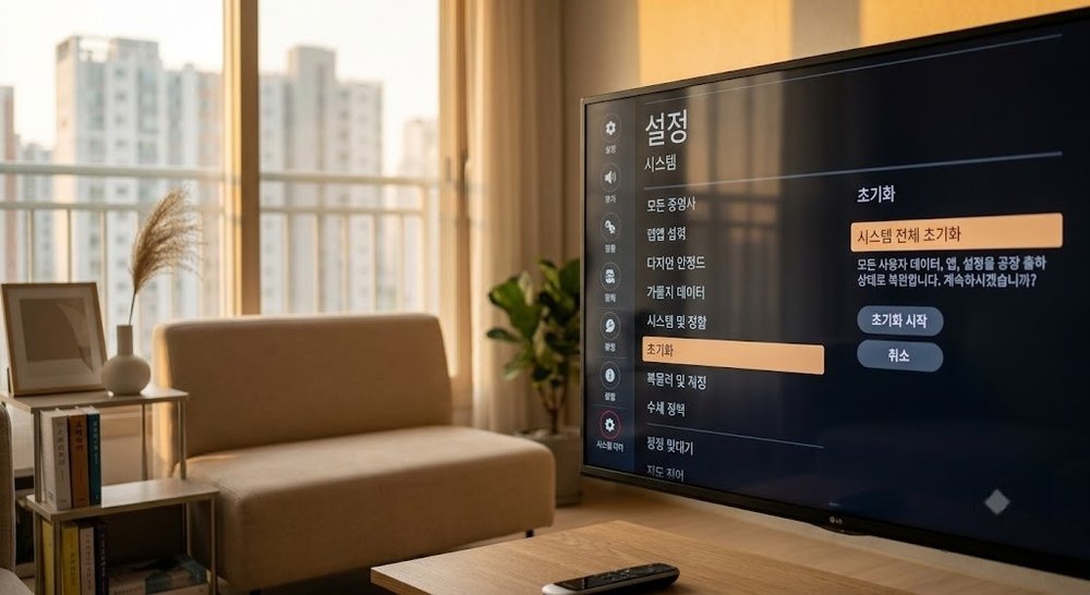 TV 화면에 표시된 시스템 초기화 설정 메뉴