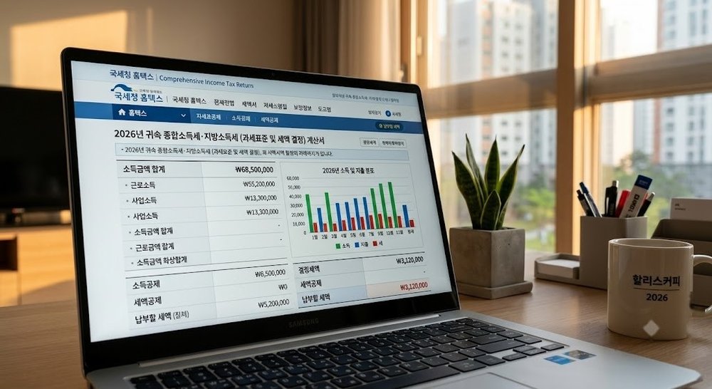 홈택스 종합소득세 신고 화면이 띄워진 노트북