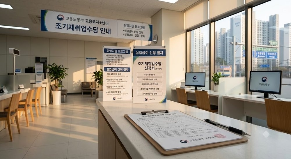 고용센터 창구의 조기재취업수당 신청 서류